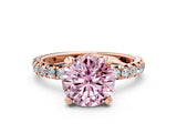 Rose gold Fancy Pink Round Cut Diamond Pavé Solitaire Ring with Round Band and Prong Setting_12