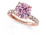 Rose gold Fancy Pink Round Cut Diamond Pavé Solitaire Ring with Round Band and Prong Setting_13