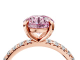 Rose gold Fancy Pink Round Cut Diamond Pavé Solitaire Ring with Round Band and Prong Setting_16