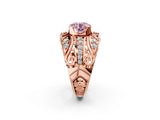 Rose gold Fancy Pink Round Cut Diamond Pave Art Deco Split Shank Ring with Four-Prong Setting_2