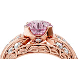 Rose gold Fancy Pink Round Cut Diamond Pave Art Deco Split Shank Ring with Four-Prong Setting_4