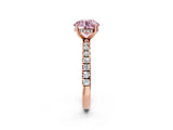Rose gold Fancy Pink Round Cut Diamond Pave Band Solitaire Ring with Four-Prong Setting_19