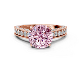 Rose gold Fancy Pink Round  Cut Diamond Pave Band with Four-Prong Setting