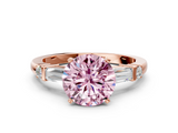 Rose gold Fancy Pink Round  Cut Diamond Ring with Baguette Side Stones, Channel Set Band, and Four-Prong Setting