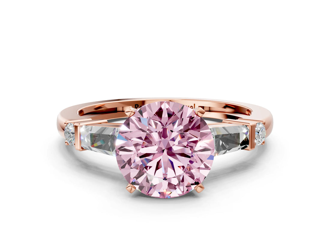 Rose gold Fancy Pink Round  Cut Diamond Ring with Baguette Side Stones, Channel Set Band, and Four-Prong Setting_36