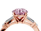 Rose gold Fancy Pink Round  Cut Diamond Ring with Baguette Side Stones, Channel Set Band, and Four-Prong Setting_4