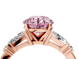 Rose gold Fancy Pink Round  Cut Diamond Ring with Baguette Side Stones, Channel Set Band, and Four-Prong Setting_40