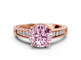 Rose gold Fancy Pink Round Cut Diamond Ring with Milgrain Pavé Band and Four-Prong Setting_20