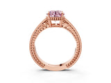 Rose gold Fancy Pink Round Cut Diamond Ring with Milgrain Pavé Band and Four-Prong Setting_23