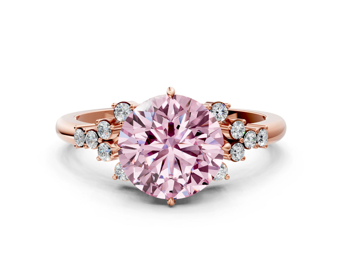 Rose gold Fancy Pink Round Cut Diamond Ring with Side Stones and Four-Prong Setting_56