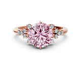 Rose gold Fancy Pink Round Cut Diamond Ring with Side Stones and Four-Prong Setting_56