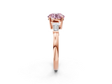 Rose gold Fancy Pink Round  Cut Diamond Ring with Tapered Baguette Side Stones in Four-Prong Setting_2