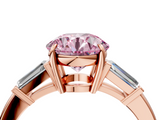 Rose gold Fancy Pink Round  Cut Diamond Ring with Tapered Baguette Side Stones in Four-Prong Setting_4