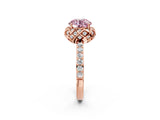 Rose gold Fancy Pink Round Cut Diamond Scalloped Halo Engagement Ring with Round Shared Prong Band_14