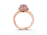 Rose gold Fancy Pink Round Cut Diamond Scalloped Halo Engagement Ring with Round Shared Prong Band_15