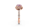 Rose gold Fancy Pink Round Cut Diamond Scalloped Halo Engagement Ring with Round Shared Prong Band_26
