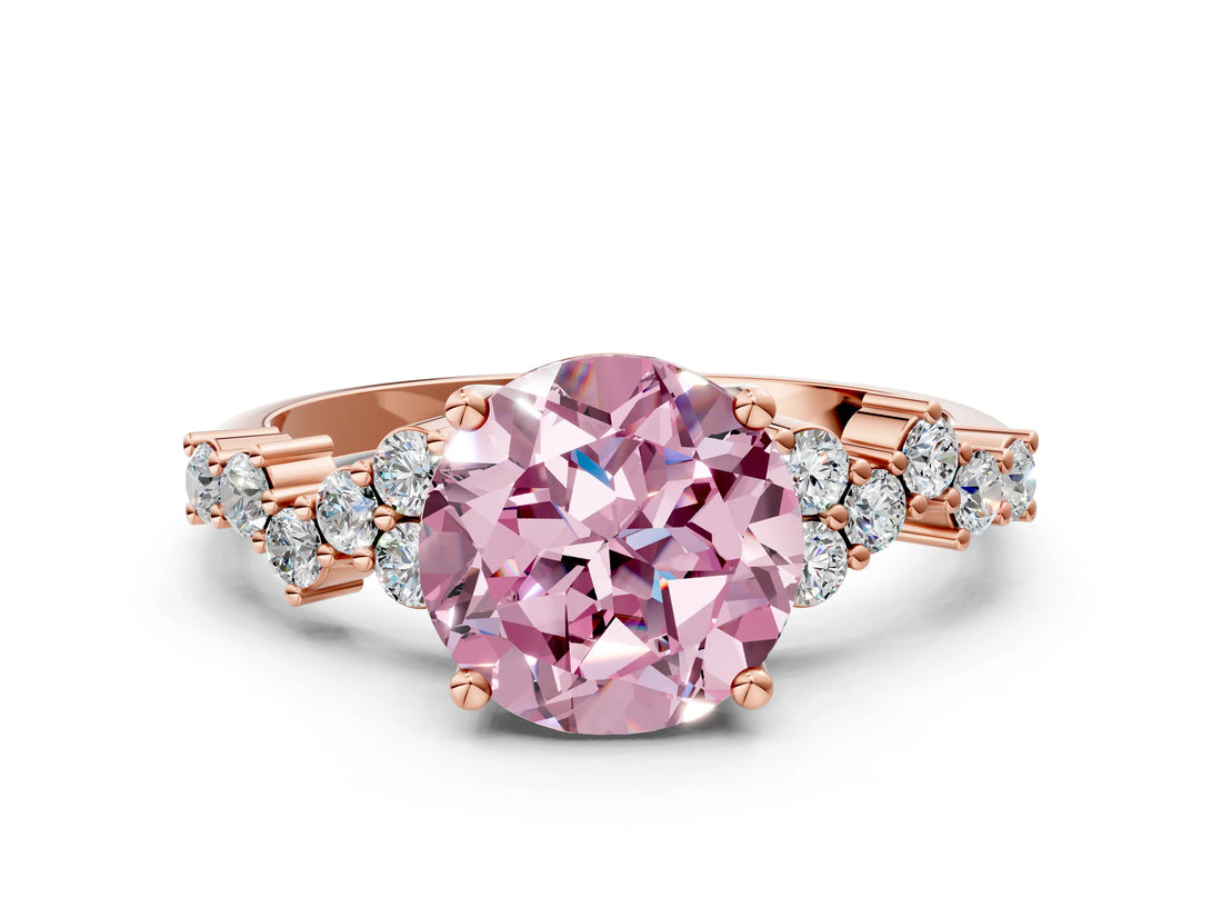 Rose gold Fancy Pink Round Cut Diamond Scattered Round Accent Ring with Prong Setting_12