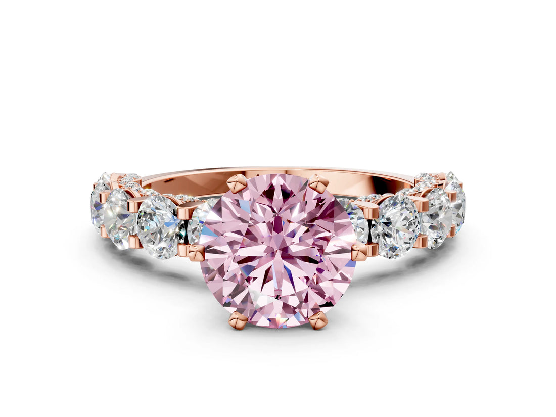 Rose gold Fancy Pink Round Cut Diamond Side Stone Engagement Ring with Four-Prong Setting_36