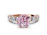 Rose gold Fancy Pink Round Cut Diamond Side Stone Engagement Ring with Four-Prong Setting_36