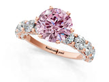 Rose gold Fancy Pink Round Cut Diamond Side Stone Engagement Ring with Four-Prong Setting_37
