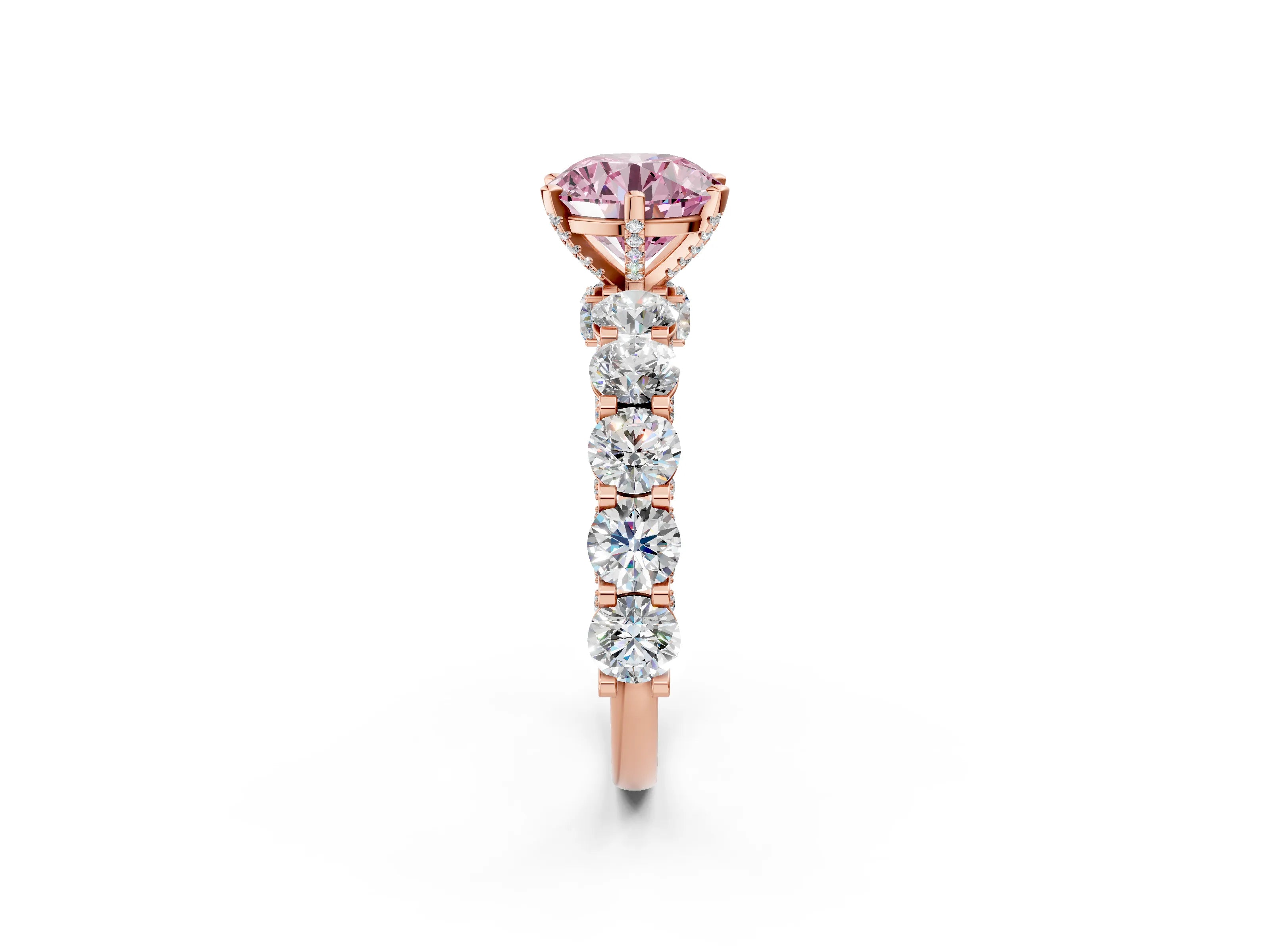 Rose gold Fancy Pink Round Cut Diamond Side Stone Engagement Ring with Four-Prong Setting_38