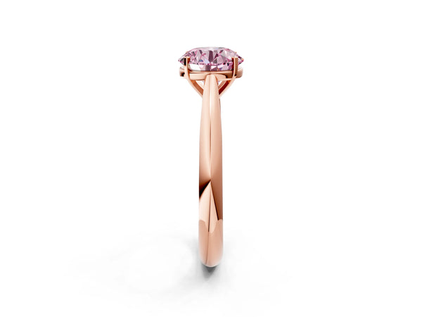 Rose gold Fancy Pink Round Cut Diamond Solitaire Engagement Ring with Cathedral Setting and Four-Prong Mount