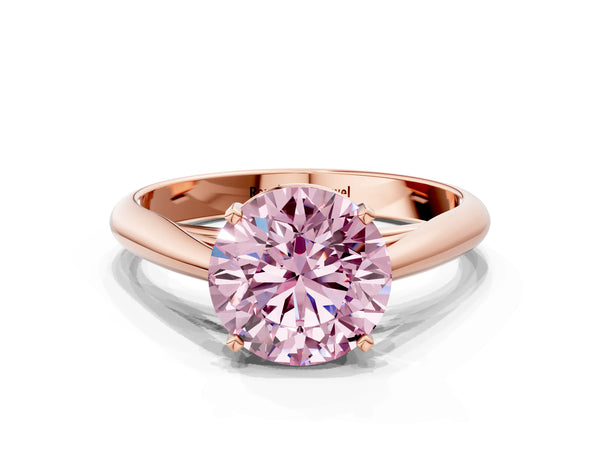 Rose gold Fancy Pink Round Cut Diamond Solitaire Engagement Ring with Cathedral Setting and Four-Prong Mount
