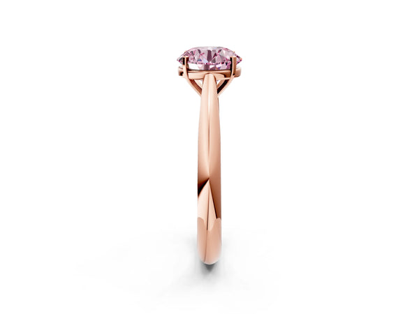 Rose gold Fancy Pink Round Cut Diamond Solitaire Engagement Ring with Cathedral Setting and Four-Prong Mount