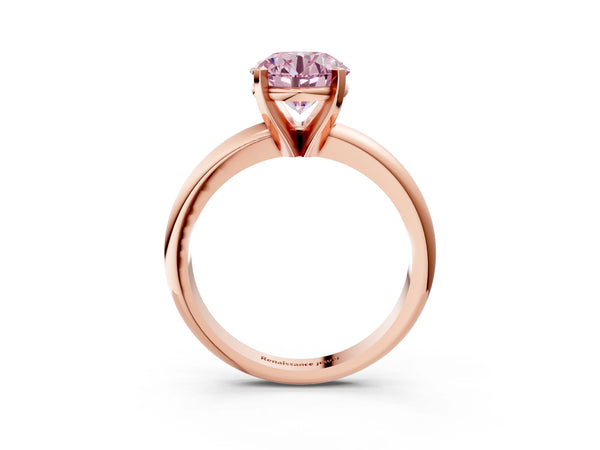 Rose gold Fancy Pink Round Cut Diamond Solitaire Engagement Ring with Round Band and Four-Prong Setting