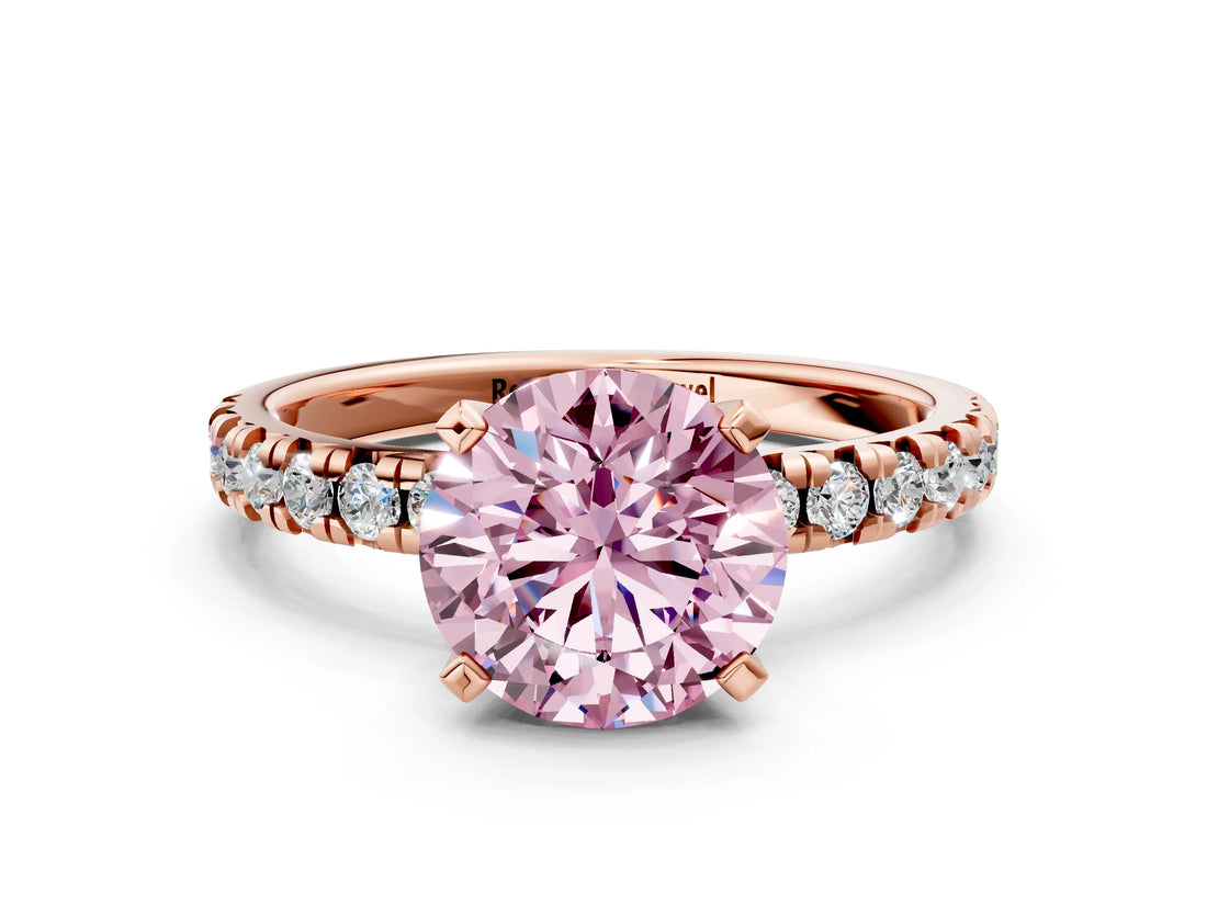 Rose gold Fancy Pink Round Cut Diamond Solitaire Pavé Engagement Ring with Round Band and Prong Setting_66