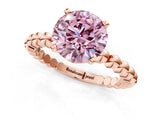 Rose gold Fancy Pink Round Cut Diamond Solitaire Ring with Beaded Band and Prong Setting_24