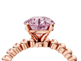 Rose gold Fancy Pink Round Cut Diamond Solitaire Ring with Beaded Band and Prong Setting_27