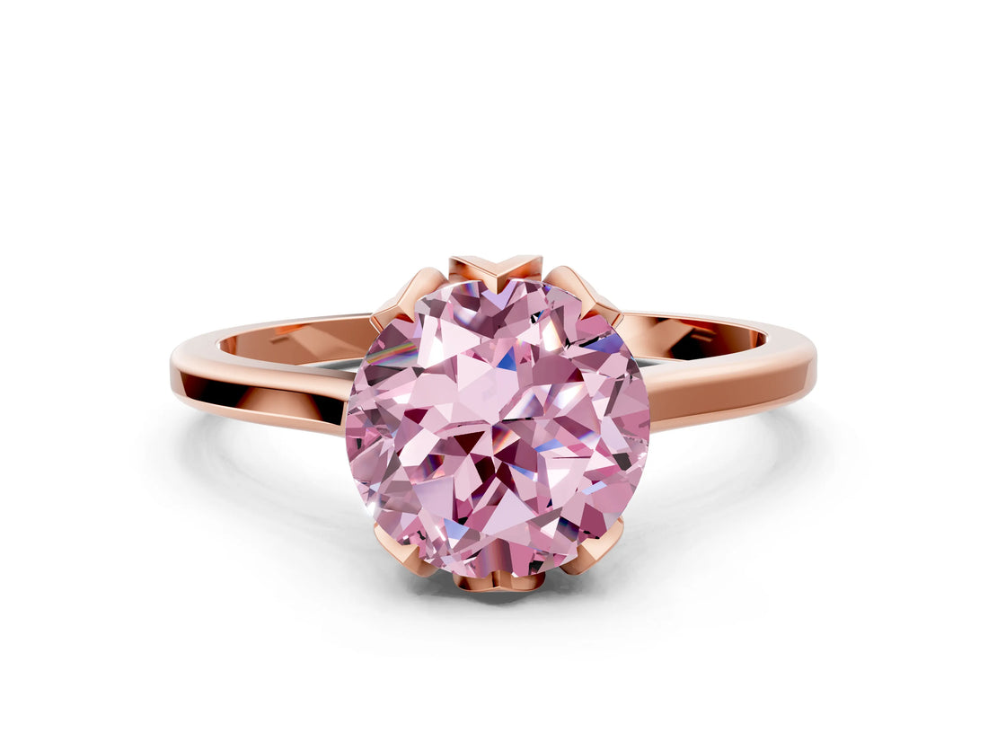 Rose gold Fancy Pink Round Cut Diamond Solitaire Ring with Flower Prong Setting and Classic Band_33