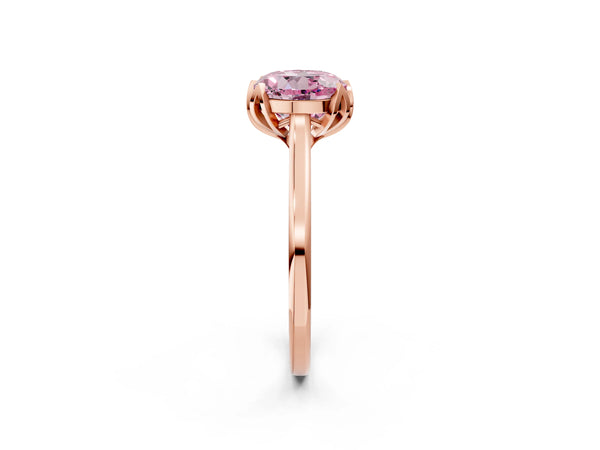 Rose gold Fancy Pink Round Cut Diamond Solitaire Ring with Flower Prong Setting and Classic Band