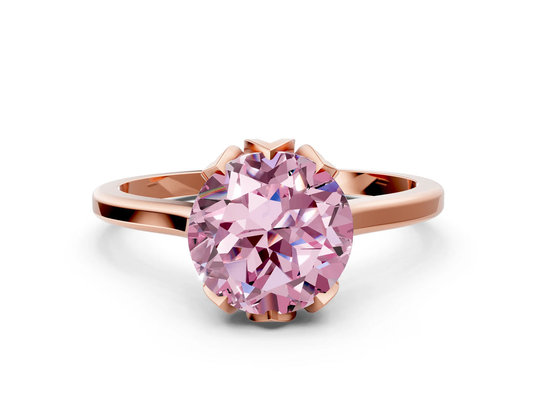 Rose gold Fancy Pink Round Cut Diamond Solitaire Ring with Flower Prong Setting and Classic Band_36