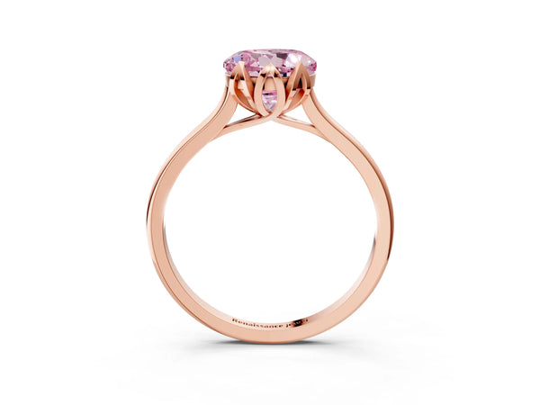 Rose gold Fancy Pink Round Cut Diamond Solitaire Ring with Flower Prong Setting and Classic Band
