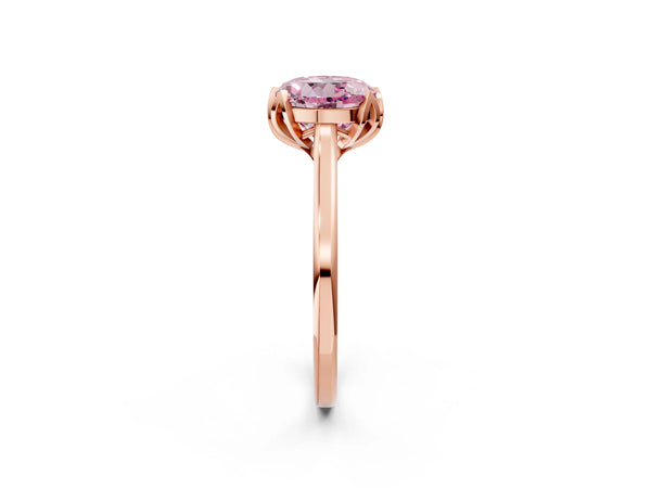 Rose gold Fancy Pink Round Cut Diamond Solitaire Ring with Flower Prong Setting and Classic Band