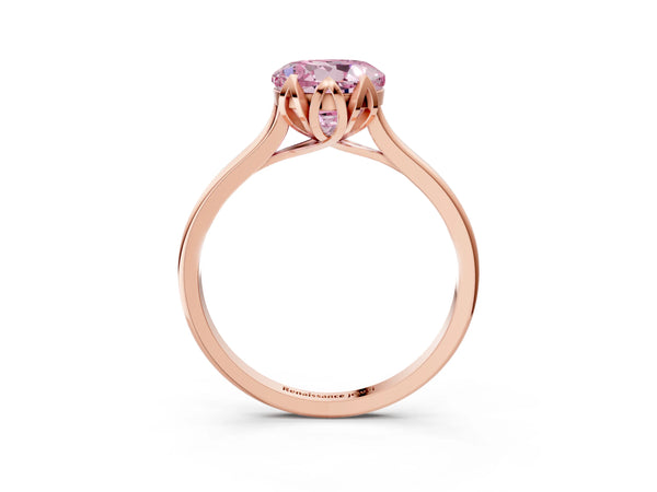 Rose gold Fancy Pink Round Cut Diamond Solitaire Ring with Flower Prong Setting and Classic Band