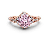 Rose gold Fancy Pink Round Cut Diamond Solitaire Ring with Hidden Halo and Pavé Band_27