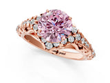 Rose gold Fancy Pink Round Cut Diamond Solitaire Ring with Hidden Halo and Pavé Band_28