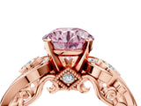 Rose gold Fancy Pink Round Cut Diamond Solitaire Ring with Milgrain Pavé Band and Four-Prong Setting_21