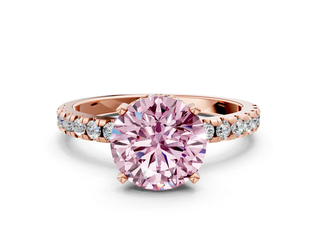 Rose gold Fancy Pink Round Cut Diamond Solitaire Ring with Pavé Band and Four-Prong Setting_17