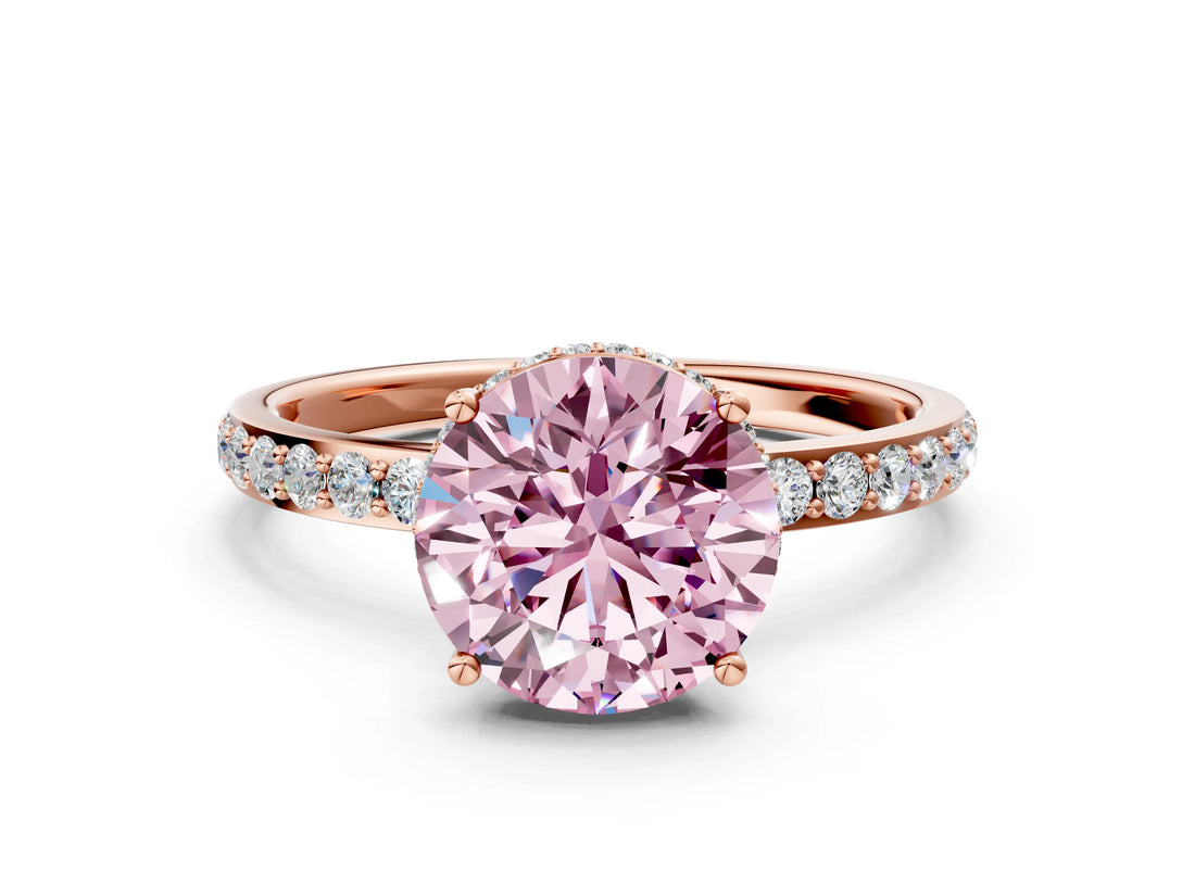 Rose gold Fancy Pink Round Cut Diamond Solitaire Ring with Pavé Band and Hidden Halo_20