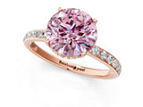 Rose gold Fancy Pink Round Cut Diamond Solitaire Ring with Pavé Band and Hidden Halo_21