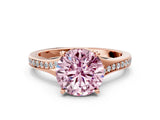 Rose gold Fancy Pink Round Cut Diamond Solitaire Ring with Pavé Band and Prong Setting_12