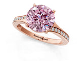 Rose gold Fancy Pink Round Cut Diamond Solitaire Ring with Pavé Band and Prong Setting_13