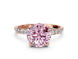 Rose gold Fancy Pink Round Cut Diamond Solitaire Ring with Pave Band and Four Prong Setting_17