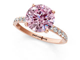 Rose gold Fancy Pink Round Cut Diamond Solitaire Ring with Pave Band and Four Prong Setting_18