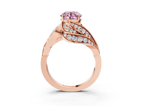 Rose gold Fancy Pink Round Cut Diamond Solitaire Ring with Prong Setting and Twisted Pavé Band_3