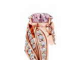 Rose gold Fancy Pink Round Cut Diamond Solitaire Ring with Prong Setting and Twisted Pavé Band_5